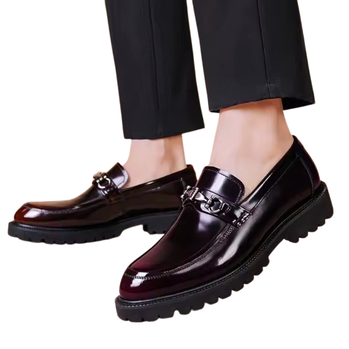 Zayyan Men’s Glossy PU Leather Loafers – Formal Slip-On Dress Shoes