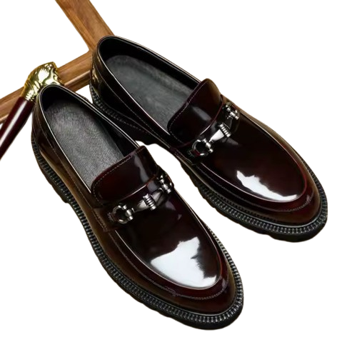 Zayyan Men’s Glossy PU Leather Loafers – Formal Slip-On Dress Shoes
