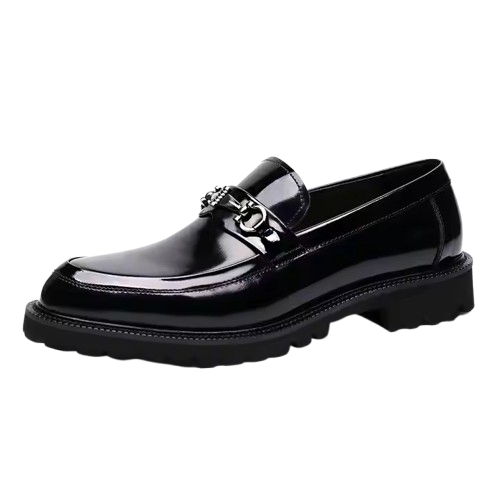 Zayyan Men’s Glossy PU Leather Loafers – Formal Slip-On Dress Shoes